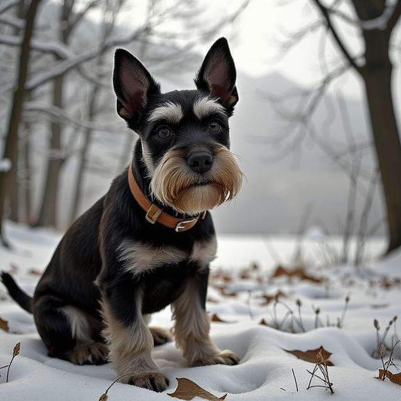 designed by Elliott Erwitt and Sherry Akrami and Alex Howitt and Thurston Hopkins , photograph, Relieving, view of a Cluttered Aesthetic Miniature Schnauzer Puppy