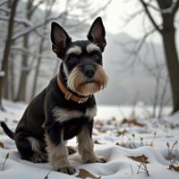 designed by Elliott Erwitt and Sherry Akrami and Alex Howitt and Thurston Hopkins , photograph, Relieving, view of a Cluttered Aesthetic Miniature Schnauzer Puppy