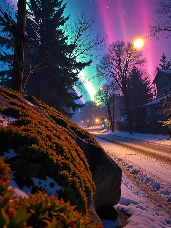 photograph, intricate background, high angle shot of a The Aurora of Light , it is very Basic and Hard