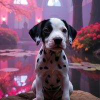 stylized by Bill Gekas and Thomas Hawker , photograph, intricate details, medium close up shot of a Eclectic Original monster Dalmatian Puppy