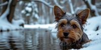 by Louise Dahl Wolfe and Ed Freeman and Sherry Akrami , photograph, concept art, soft focus of a Boundless Mature Coral and Gray pokemon style Yorkshire Terrier Puppy of Experience
