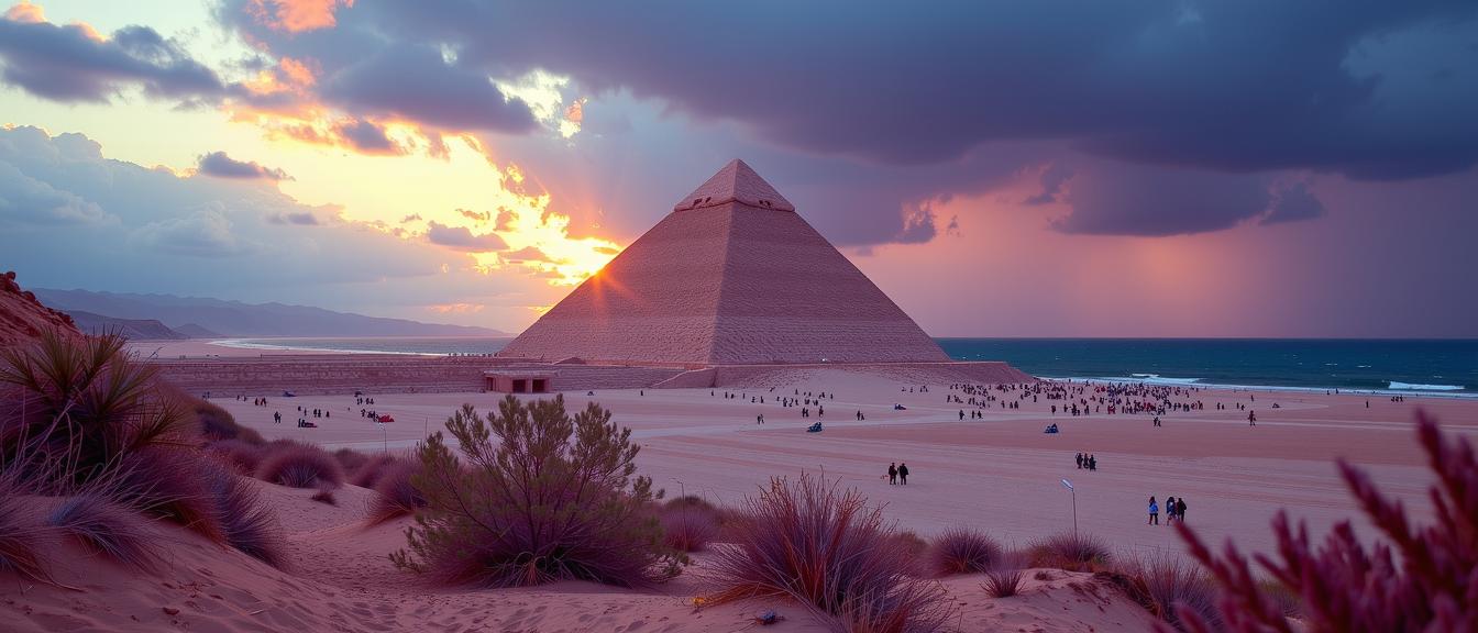 by Elke Vogelsang , photograph, Rule of Thirds, landscape of a dark pastel Space Antiquities Museum from inside of a Pyramid