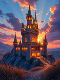 photograph, Naturecore, intricate details, landscape of a Radiantspire Castle of the Sunlit Towers from inside of a Fairy tale castle in the sky