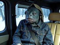by Edward Weston and Philip Lorca diCorcia , photograph, highly detailed, Full length frame of a lanky British Pufferfish Taxi driver of Metal