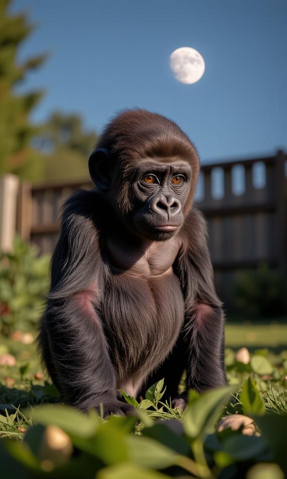 photograph, fairy tale, hyper detailed, Studio shot of a baby Gorilla