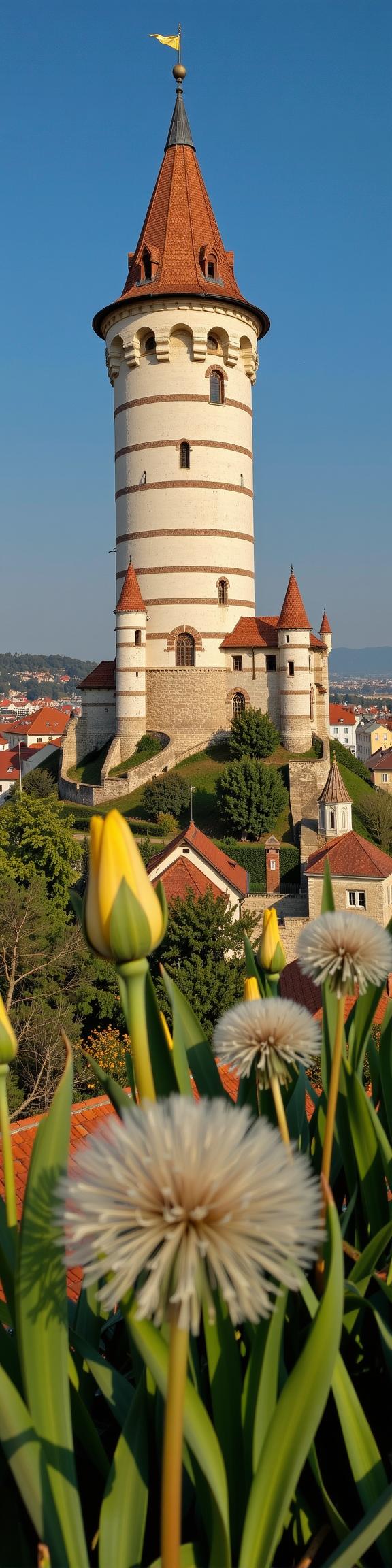 art by John Sell Cotman and Nell Dorr and Lilia Alvarado and Lillian Bassman , photograph, insane details, shoulder level shot of a Grumpy Striped Serbian Castle
