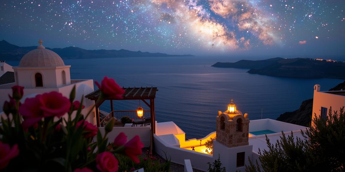 photograph, fairy tale, landscape of a Santorini from inside of a Griffin s aerie, it is very Repugnant and Thundering