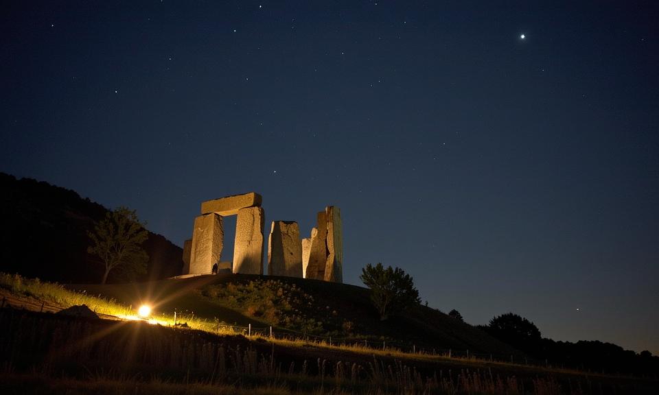 art by Diane Arbus and Fernand Fonssagrives and Mona Hatoum , photograph, fairy tale, landscape of a Gloompunk Witty Stonehenge from inside of a Christ the Redeemer