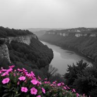 by Serge Najjar and Irving Penn , photograph, elegant, landscape of a Flowery Dystopian Glacial Moraine and Rainbow Contemporary Plitvice Lakes National Park