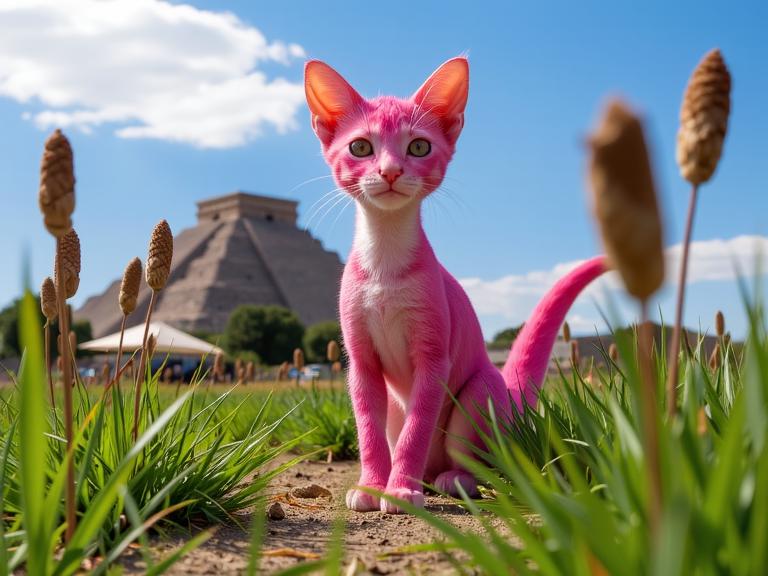 photograph, concept art, low angle shot of a Persian Kitten DayGlo pink dragon hybrid, the Peach dragon is very Drab and Emerging