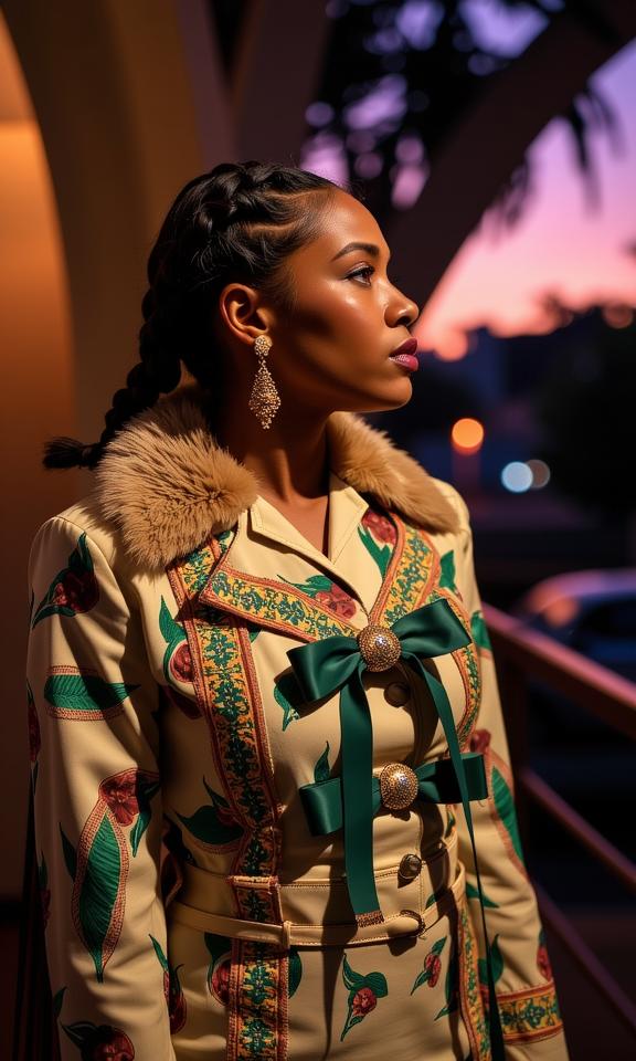 by Njideka Akunyili Crosby and Steven Klein , photograph, Golden ratio, side profile of a burly South American Girl Wallflower