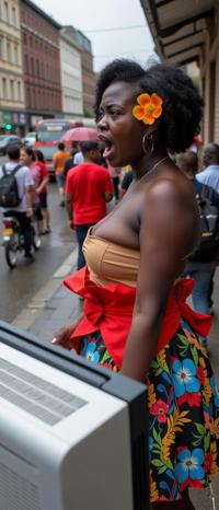 photograph, Rule of Thirds, hip level shot of a thick Ghanaian Girl , the Female is very Jealous and Stale