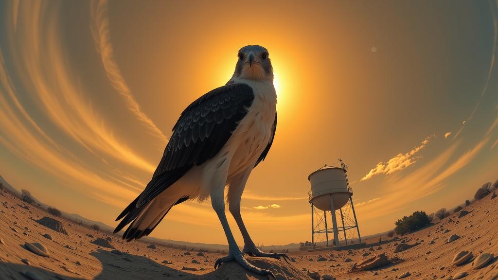 photograph, desolate space and Orion in background, behance, shoulder level shot of a Handsome Injured Black Shouldered Kite with Classic parts