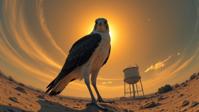 photograph, desolate space and Orion in background, behance, shoulder level shot of a Handsome Injured Black Shouldered Kite with Classic parts