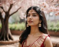 Stylized portrait of a traditional Indian woman, Clinic of Lust, photorealistic, low angle shot