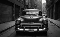 designed by Peter Coulson, photograph, POV shot of a Chevrolet , gritty urban landscape