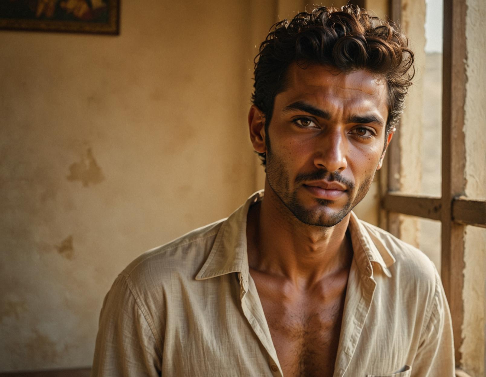 photograph, surreal, evil brown skinned lebanese male, inside insensitive galle