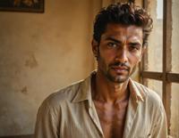 photograph, surreal, evil brown skinned lebanese male, inside insensitive galle