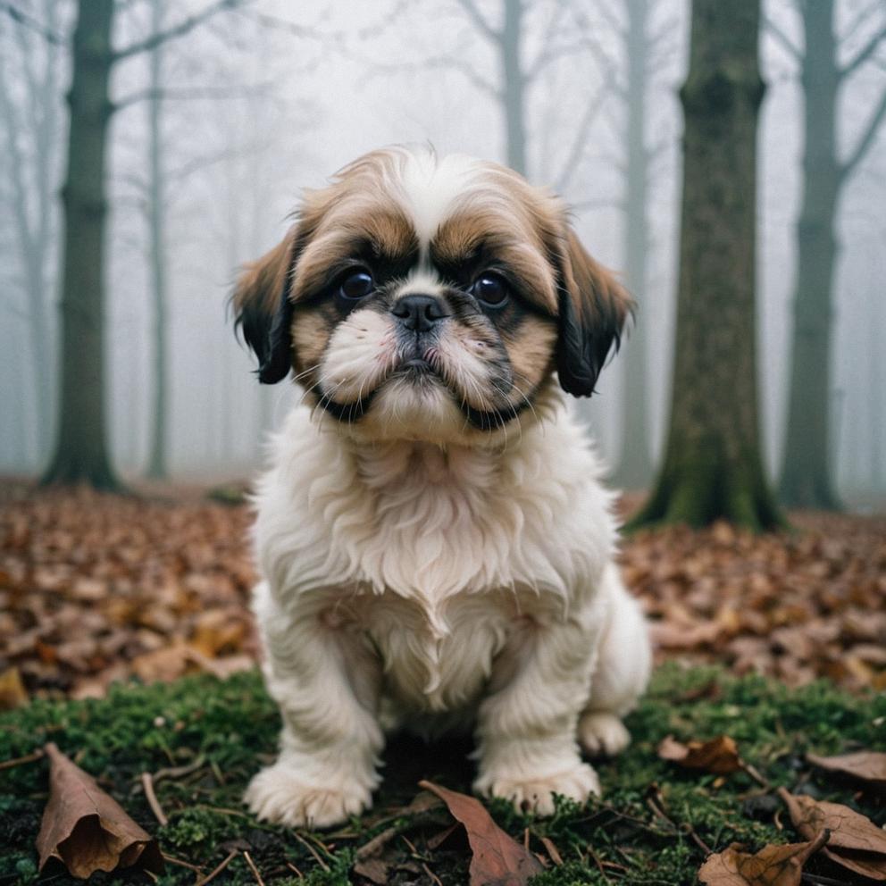 photograph, Angelic Shih Tzu Puppy, Foggy conditions, process art