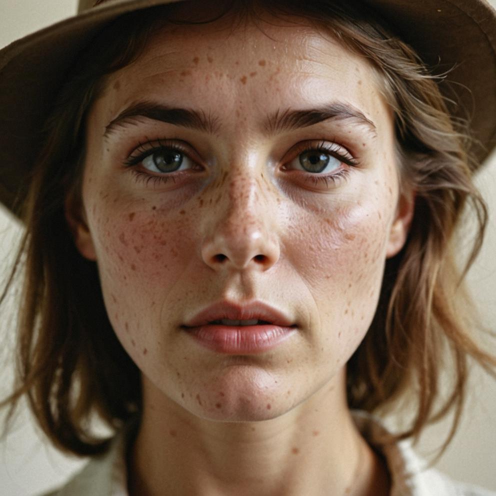 photograph by Joseph Beuys, eugenie bouckard s face, fashion model pose, freckles