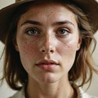 photograph by Joseph Beuys, eugenie bouckard s face, fashion model pose, freckles
