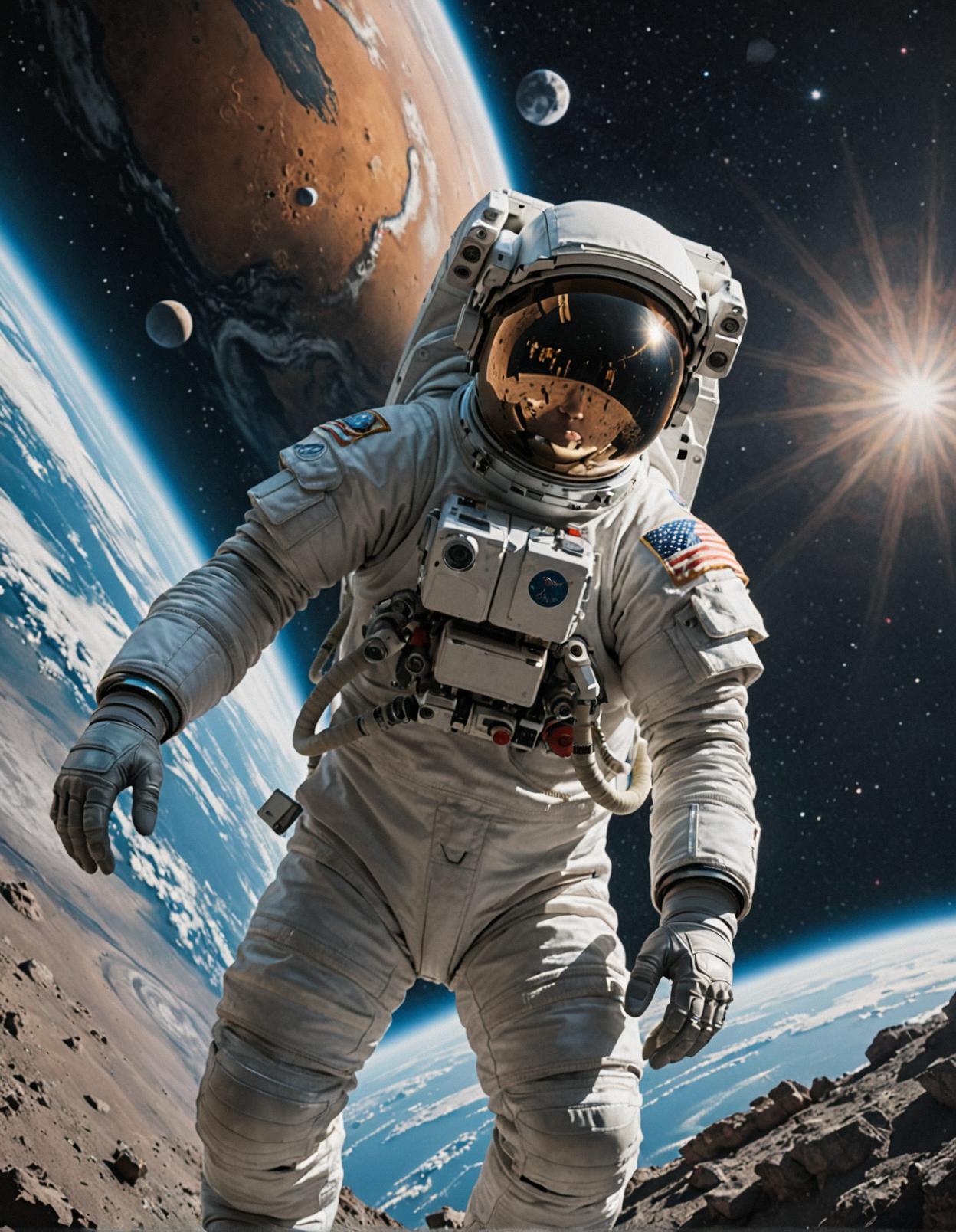 Photograph, nature, majestic architecture, astronaut in space suit