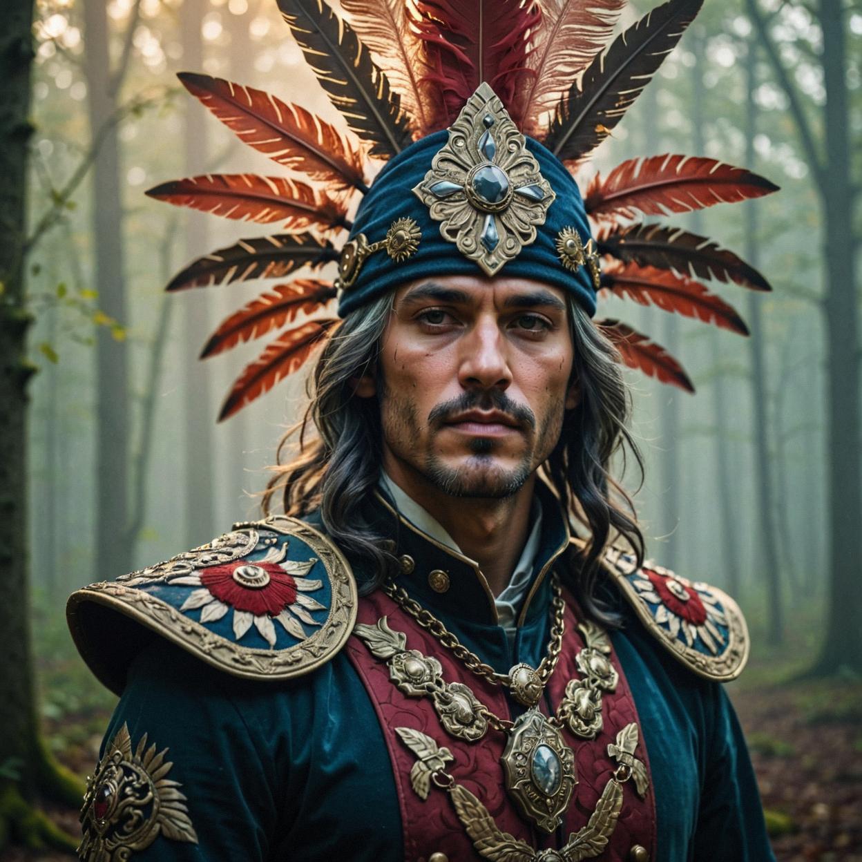 stylishly dressed man, sergeant major, fantasy attire, mystical aura