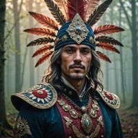 stylishly dressed man, sergeant major, fantasy attire, mystical aura
