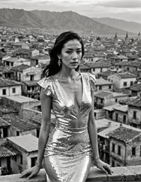 photograph, eclectic fashion, Christian Serratos, glittering outfit