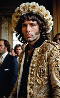 Giant Jim Morrison in elaborate costume, Mutton Chops, by Gordon Parks, documentary photography