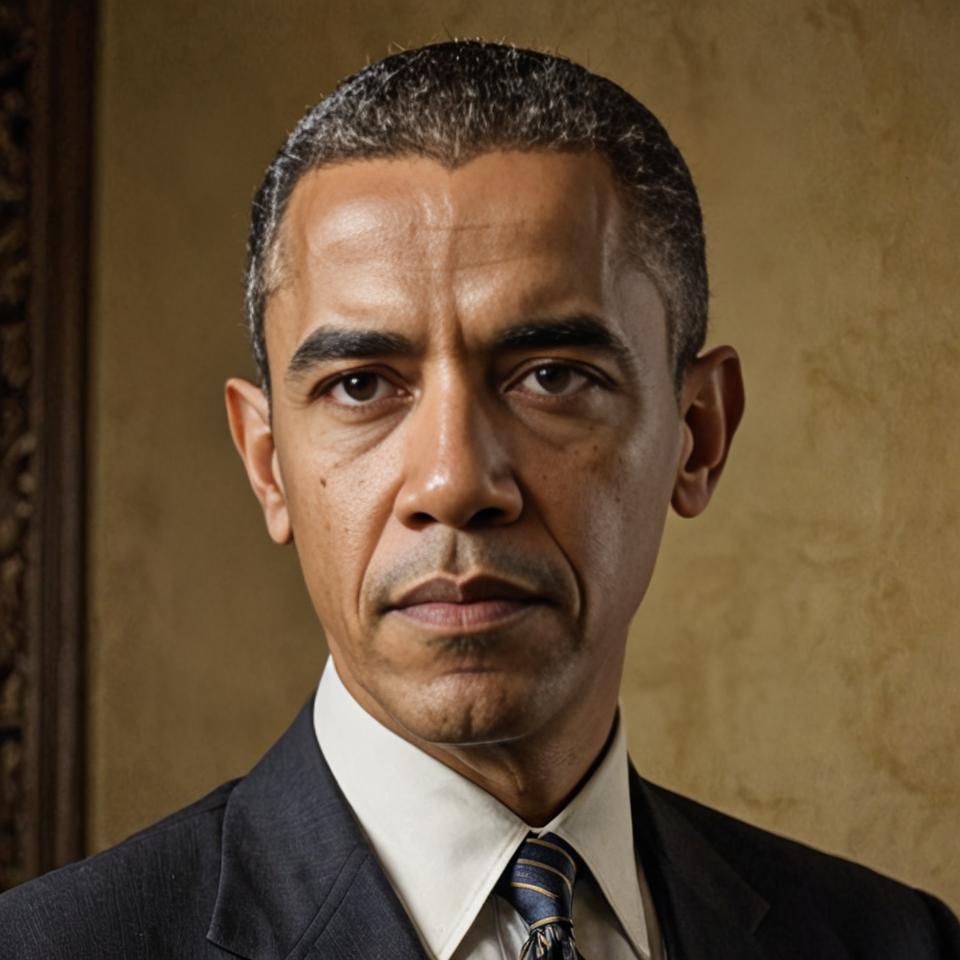 grumpy s barack obama, yellow hair, hazy conditions, italian realism