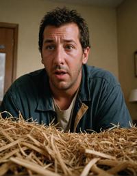 hopeless hopeless scene, adam sandler hairy face, hair in frame, low angle