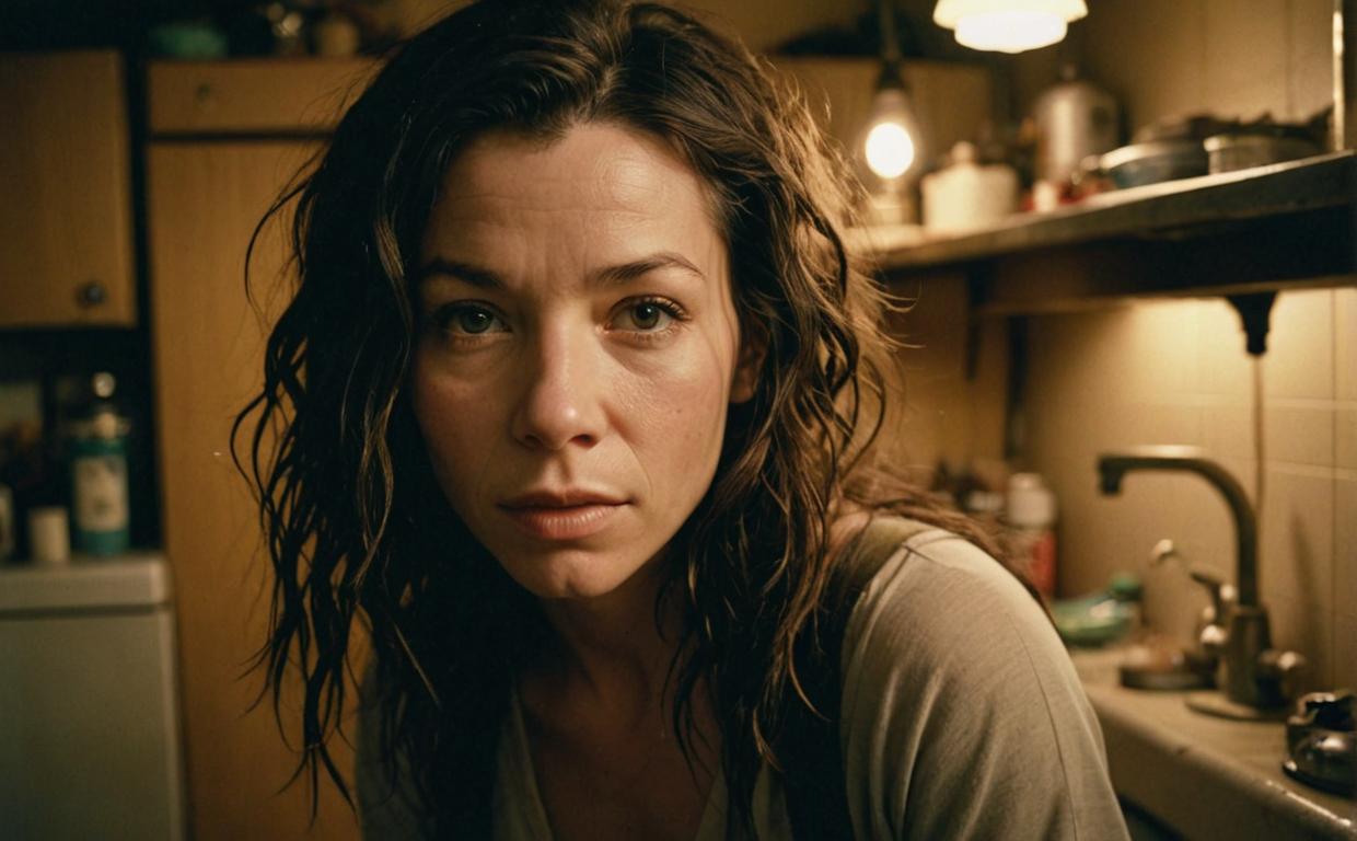 photograph, melancholic evangeline lilly, plumber, brunette dreadlocks