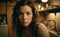 photograph, melancholic evangeline lilly, plumber, brunette dreadlocks