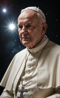 Masterpiece photograph of Pope John Paul II, dwarf planet Ceres, tranquil atmosphere, drop dead gorgeous burly man