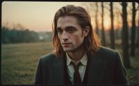 hairy meiji era robert pattinson, colored long straight hair, burlesque, sunrise