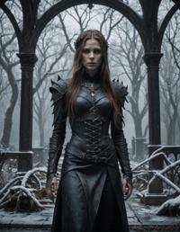freezing leatherworker female draugr , cinematic cinematic cinematic, art by michael wesely, long hair