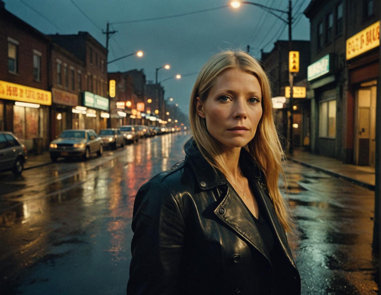Portrait of Gwyneth Paltrow, atmospheric perspective, Westernpunk, beautifully lit