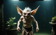 photograph, wearing Skirts, Male Gremlin with horns, old and worn
