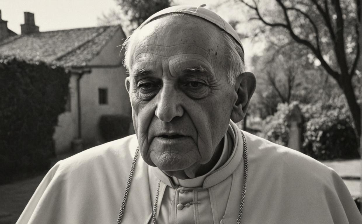 old man pope, slumbering saint, wide angle lens, warm sunlight