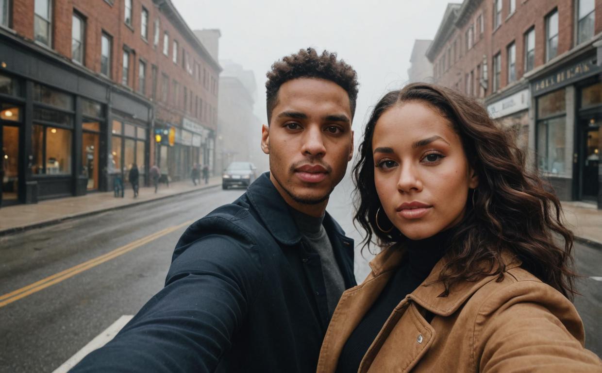 selfie, cursed alicia keys, choker necklace, foggy city street