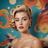 S nostalgic photograph, retro glamour, iconic singer portrait, French twist updo hairstyle