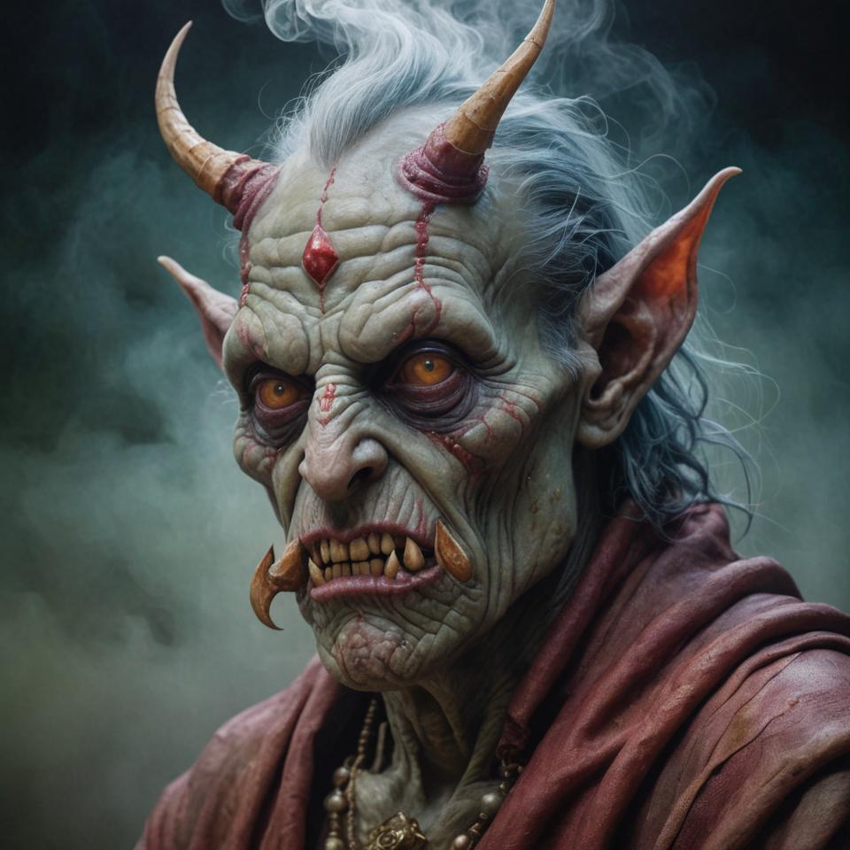 Portrait of an average, grotesque arcane being, detailed in photorealistic style, inspired by surrealist art movements