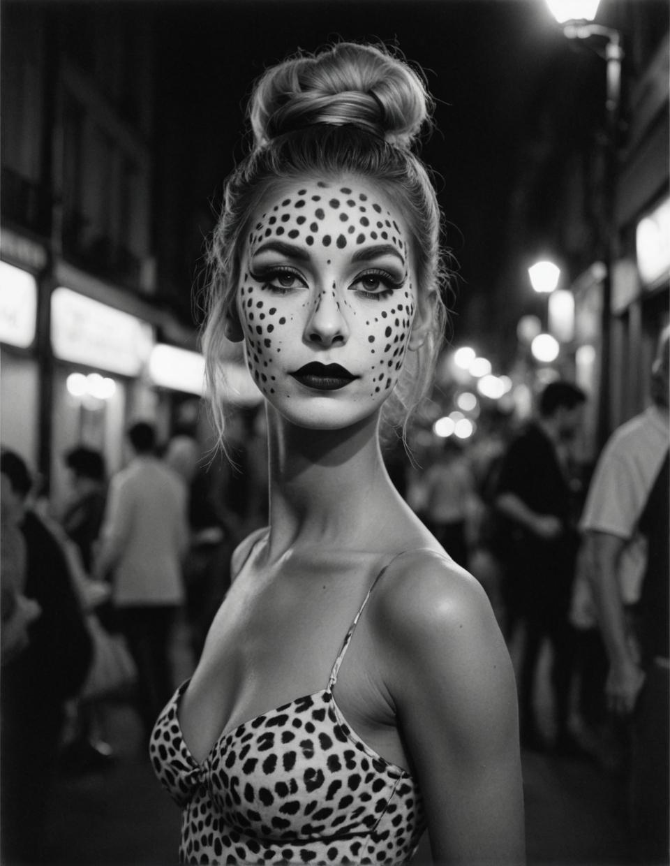 Stylized by Brassa , atmospheric black and white, hazy conditions, Parisian nightlife
