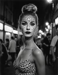 Stylized by Brassa , atmospheric black and white, hazy conditions, Parisian nightlife