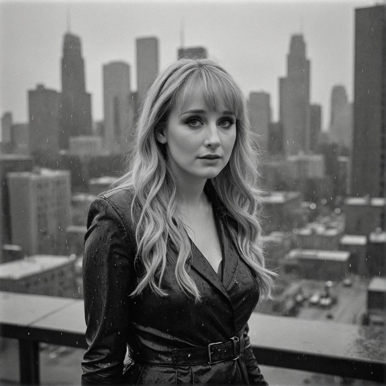 melissa rauch in concert, autumn rain, cityscape, high quality