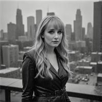 melissa rauch in concert, autumn rain, cityscape, high quality