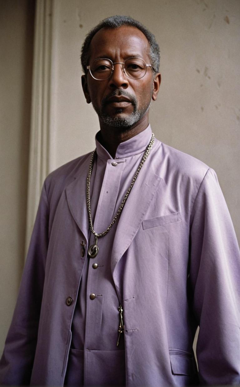 photograph, Cybergoth Fashion, low angle shot of a Nerdy Epic European Eric Clapton , he is Black skin