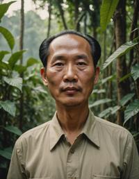Traditional Thai Mao Zedong portrait, designed by Guy Aroch, overgrown, rolling eyes