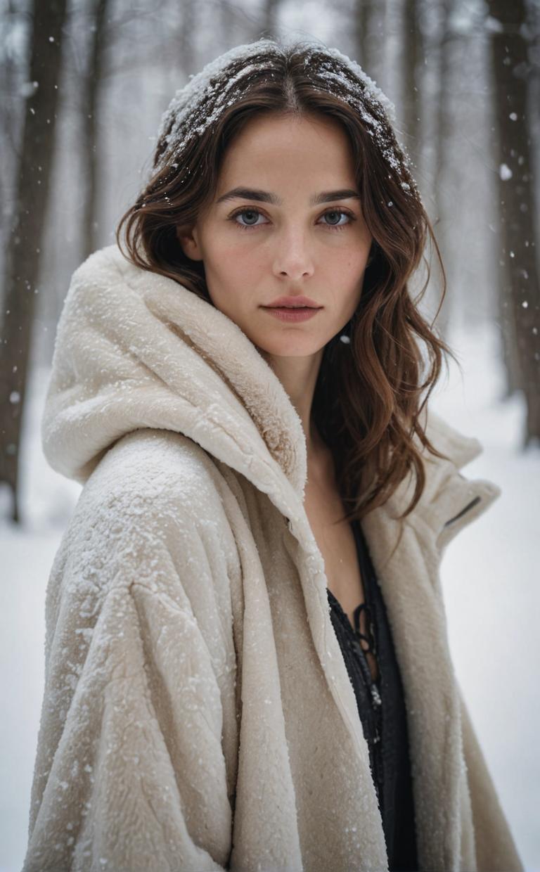 stylish portrait, Gabriele Viertel s touch, sharp focus, snowy scene